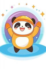Naklejka premium Joyful Panda Astronaut in Space Cute Cartoon Illustration
