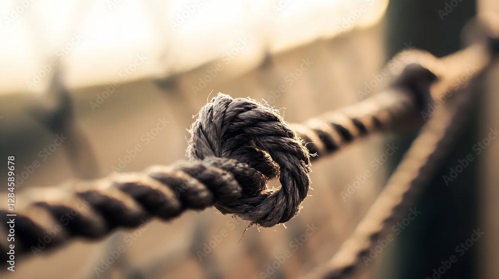 Aufkleber rough and tightly bound rope knot against a soft focus background in the evening light : generative 