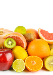 Set of fruits isolated on a white background. Free space for text.