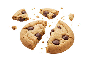 Isolated Broken Chocolate Chip Cookie Pieces