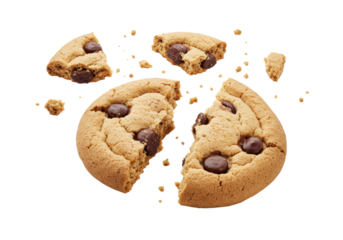 Isolated Broken Chocolate Chip Cookie Pieces