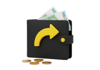 Isolated Wallet with Euro Bills and Coins