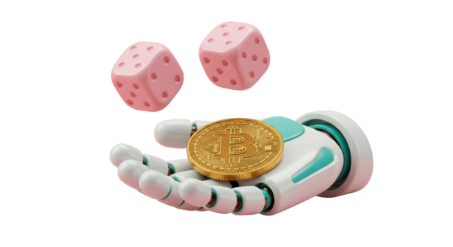 Isolated Robotic Hand with Bitcoin and Dice