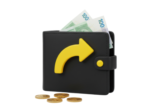 Isolated Wallet with Euro Bills and Coins