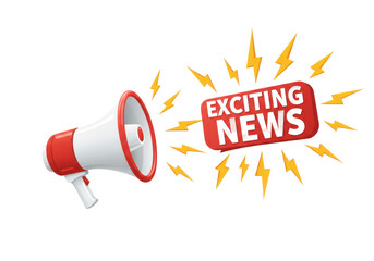 Isolated Exciting News Bursting from a Red and White Megaphone