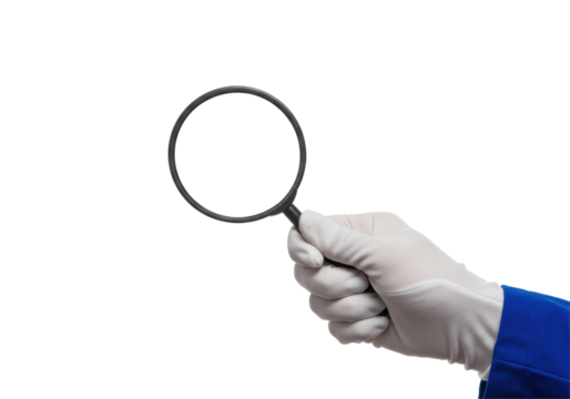 Isolated Formal White Glove Presenting a Magnifying Tool