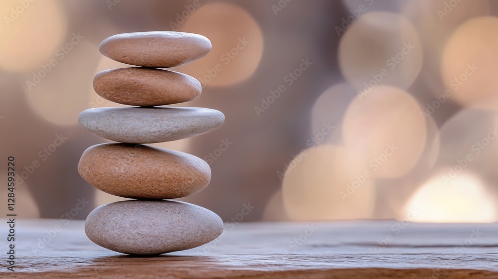 Aufkleber Calm and Balanced Stack of Smooth Stones with a Beautiful Bokeh Background : Generative AI
