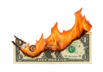 Isolated One Dollar Bill on Fire
