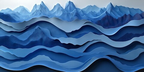 Fototapeta premium Abstract Blue Mountains Paper Cut