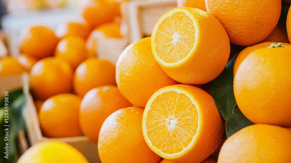Aufkleber fresh and juicy oranges piled together showcasing their vibrant color and texture : generative ai