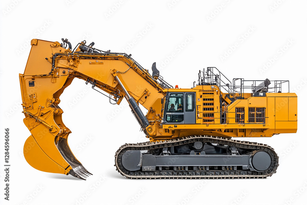 Poster modern yellow excavator working on construction site. generative ai