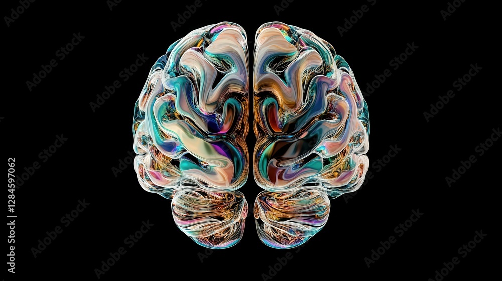 Poster vividly colored abstract brain art with intricate swirling patterns