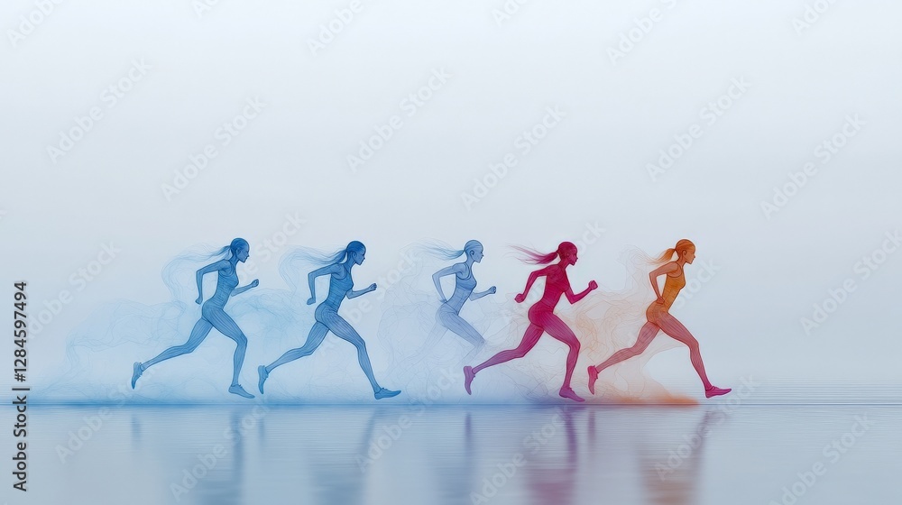 Poster dynamic running action with colorful smoke effects and movement