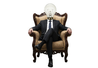 Isolated Innovative Idea Businessman with Lightbulb Head