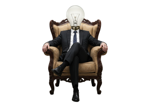 Isolated Innovative Idea Businessman with Lightbulb Head