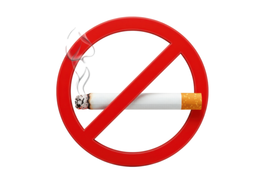 Isolated Symbolic No Smoking Sign with Burning Cigarette