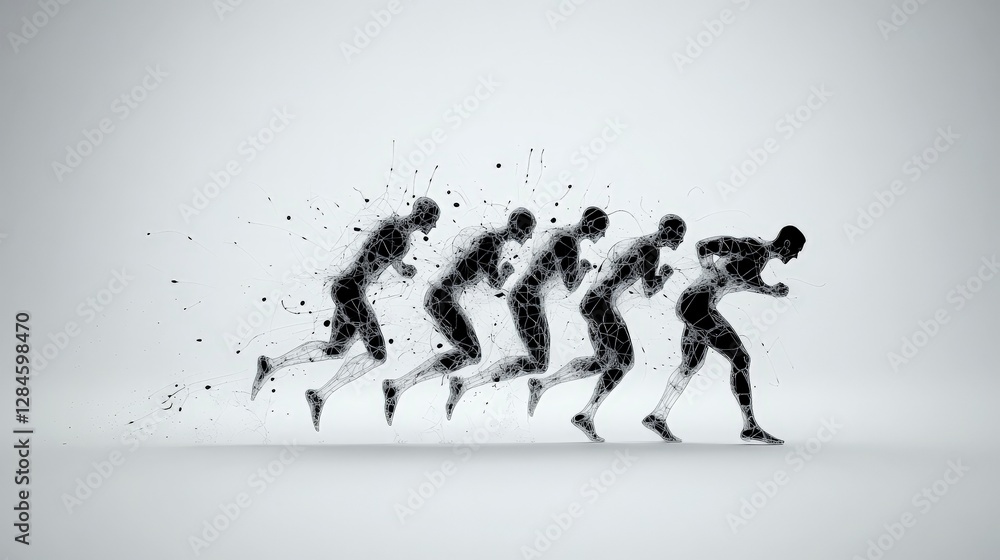 Poster dynamic illustration of running figures in abstract style
