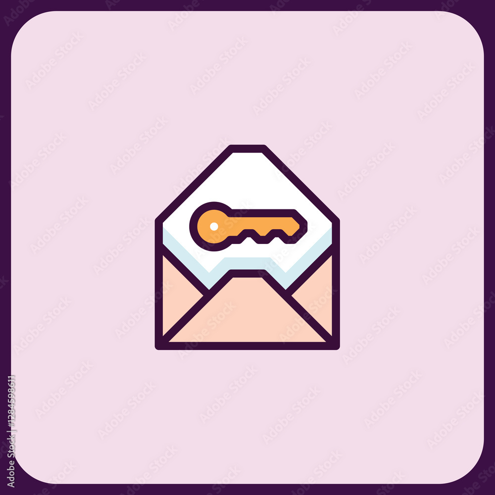 Poster enveloped key: secure digital access icon