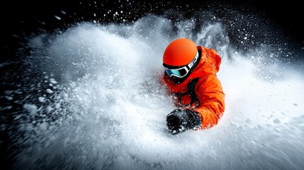 Adventurer Surrounded by Snow in Action-Packed Winter Landscape