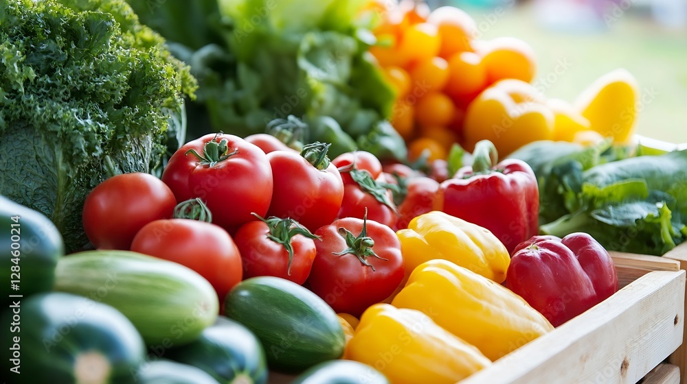 Poster fresh assortment of colorful vegetables displayed at a local market stall ready for sale : generativ