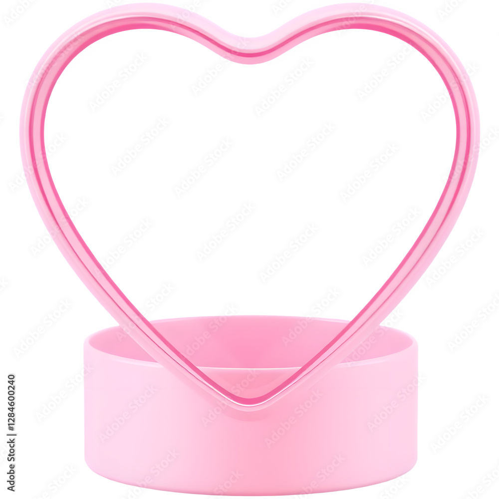 Aufkleber a pink heart-shaped object sits atop a circular base, combining playful design with a soft color pal