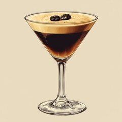Crafted elegance of a vintage espresso martini, showcasing rich tones and a classic retro design with a touch of sophistication and style