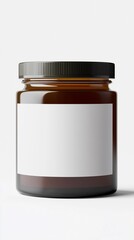 glass jar for pharmaceutic industri with blank labels isoalted on white background