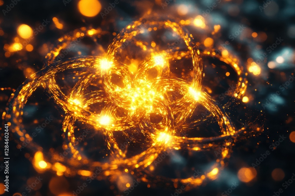 Aufkleber Visualization of dynamic gas molecules showcasing glowing atomic structures in motion. Generative AI