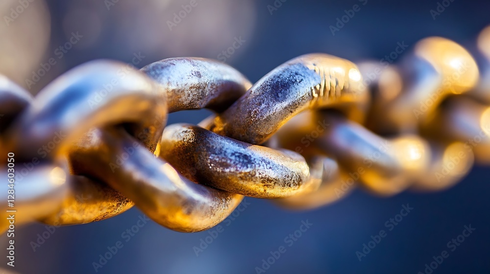 Aufkleber Closeup of sturdy metallic chain links showing intricate texture and shine against a blurred background : Generative AI