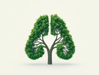 Symbolic representation of lungs formed by a tree illustrating the importance of fresh air and environmental consciousness in a beautiful white space