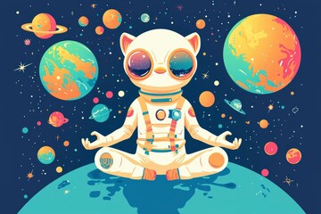 Serene Space Cat A Cosmic Yogi in Meditation