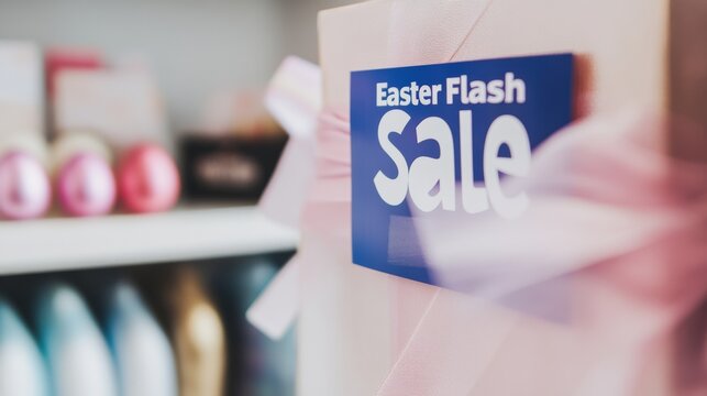 Easter flash sale banner displayed on a laptop screen with festive products advertised in a modern e commerce setup