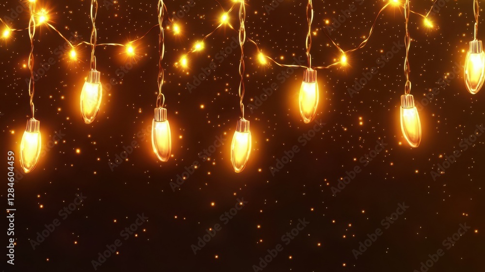 Poster glowing string lights and sparkling particles in cozy ambience