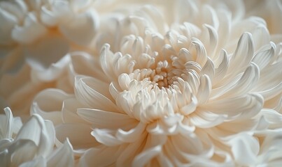 Close-up of delicate cream chrysanthemum blossoms, soft focus background