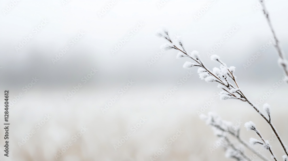 Poster delicate frost covered branches shining under soft winter light in a serene frozen landscape : gener