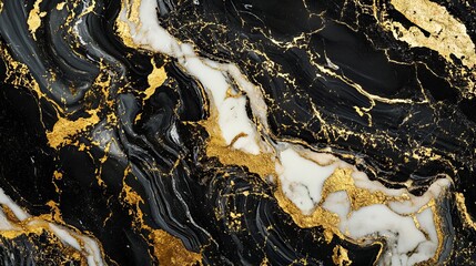 Obraz premium Abstract alcohol ink art on black marble with gold accents