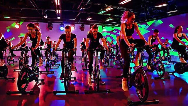 concept of group exercise on treadmill and bike