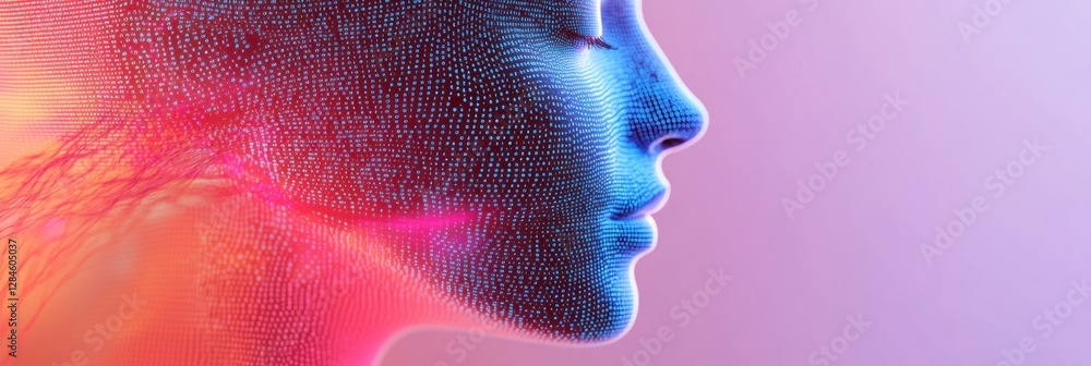 Leinwandbilder Futuristic human face dissolving into binary code representing advanced AI concepts and data flow. Generative AI