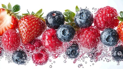 Fresh Berries in Water Splash, Studio Shot