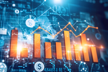 Graph Illustrating Positive Revenue Trends and Business Growth Over Time with Financial Symbols