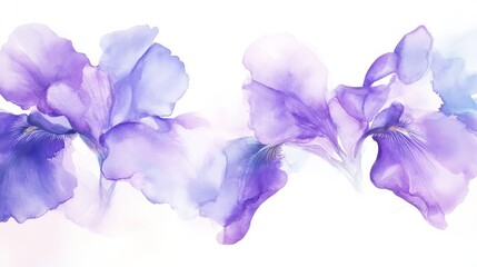 Captivating irises in rich purple and delicate blue dance gracefully in a watercolor garden of elegance and beauty