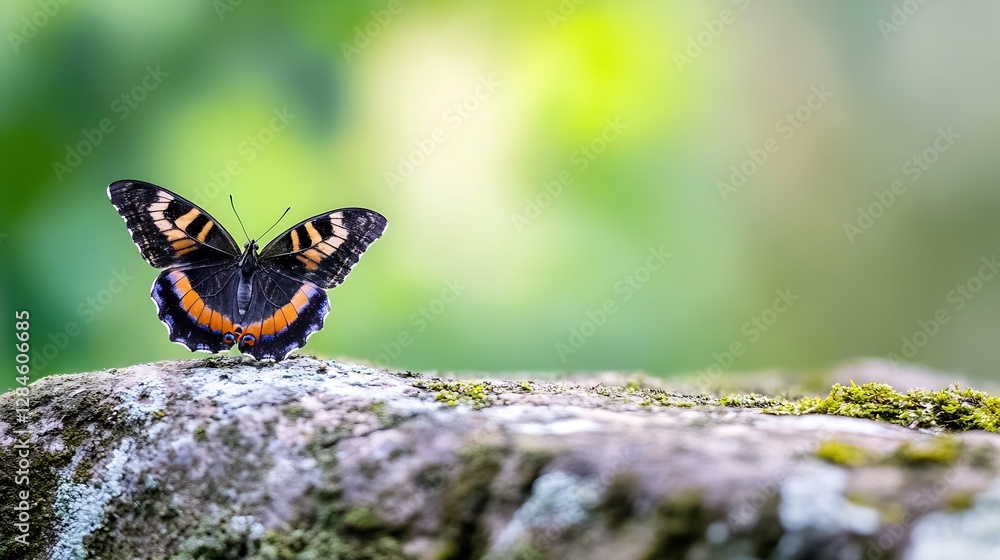 Aufkleber stunning close up of a colorful butterfly perched on a rock amidst vibrant greenery in soft light : 