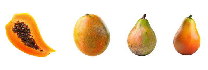 Papaya Fruit set isolated on transparent or white background	
