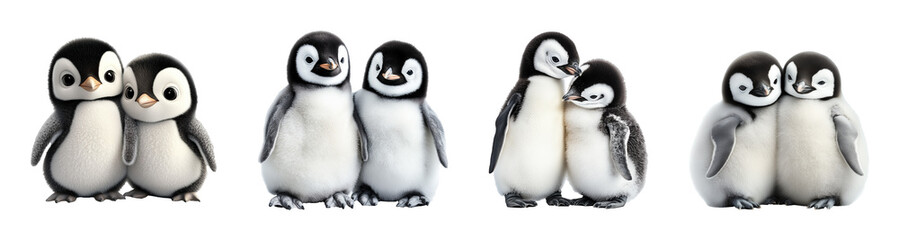 Fototapeta premium Cute Baby Penguin Pair set isolated on transparent or white background 