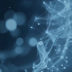 Abstract blue geometric network of interconnected lines in a dark room