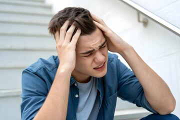 A young man experiencing a headache.