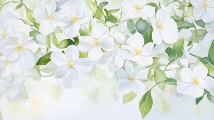 Fototapeta premium Delicate jasmine blossoms elegantly adorned in watercolor hues that evoke a sense of fragrant romance and nature's gentle beauty