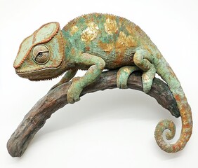 cute chameleon with amusing colors isolated against a white background