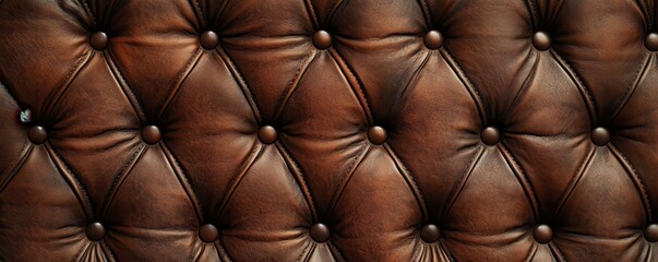 Fototapeta premium Luxurious brown leather texture with decorative buttons in tufted pattern