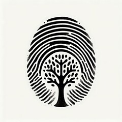 Black and white illustration of a tree inside a fingerprint.